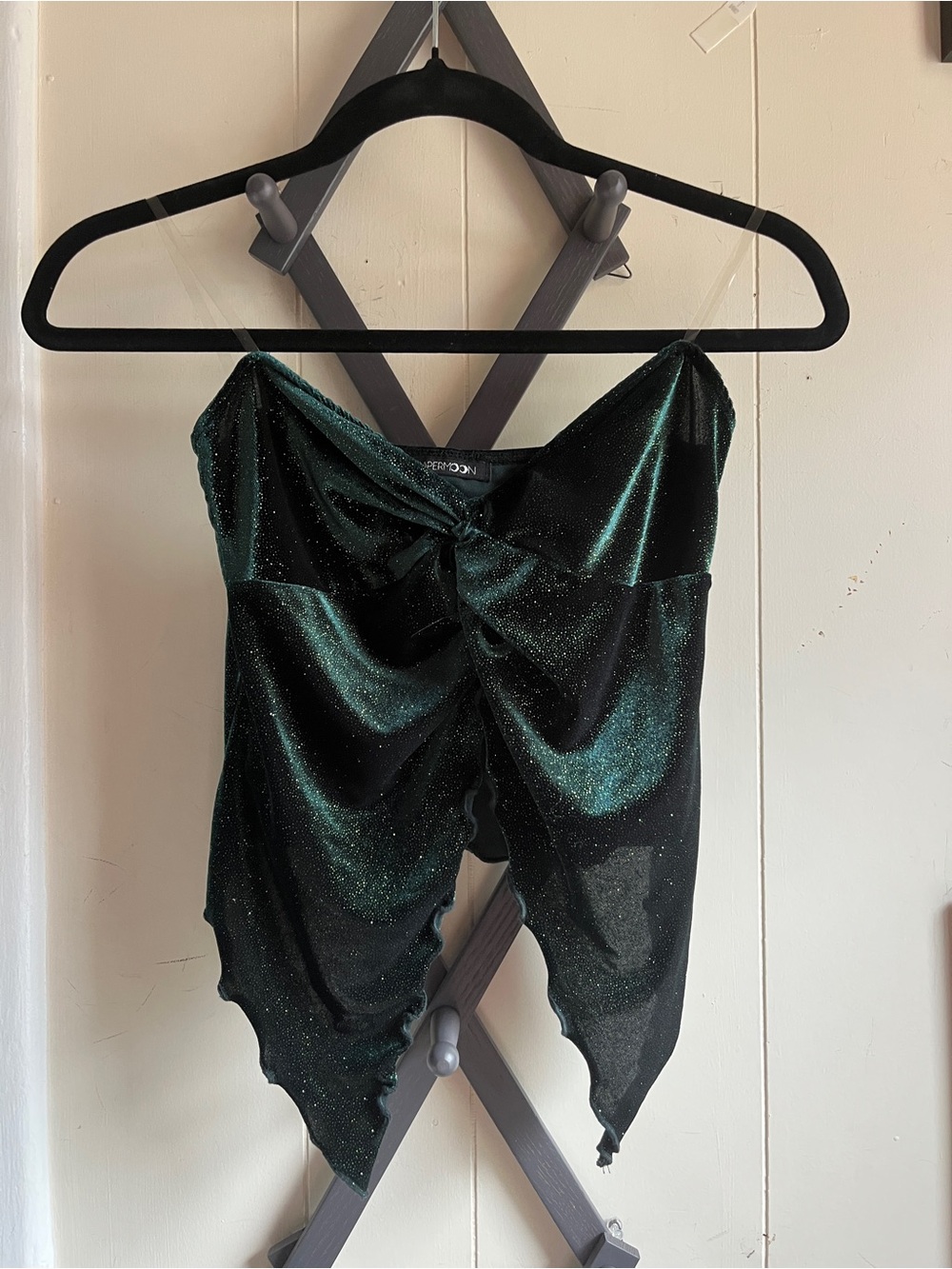 Strapless Shimmer Handkerchief Hem Top - Green